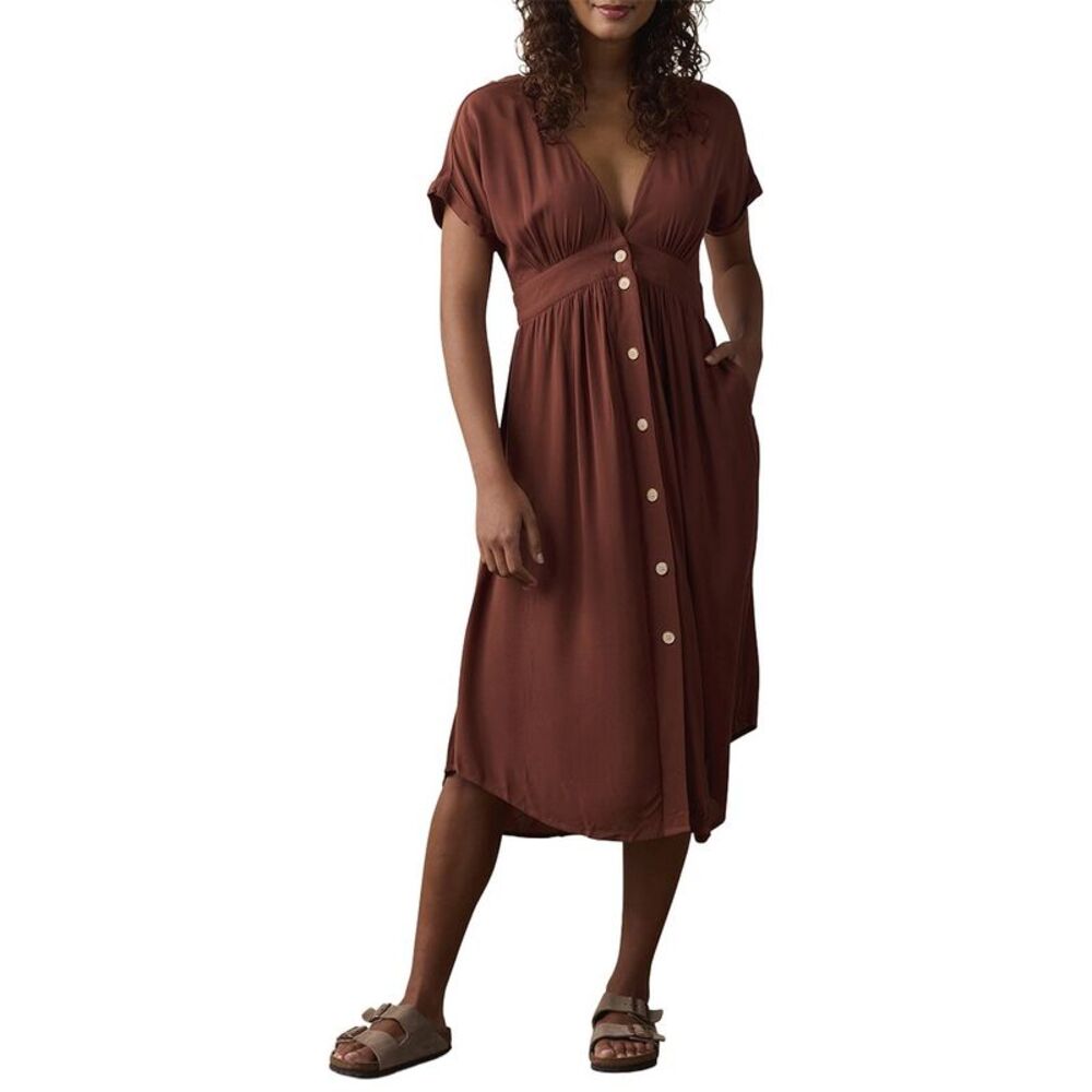 The Normal Brand Womens  Deep V Button-Thru Dress, Grey